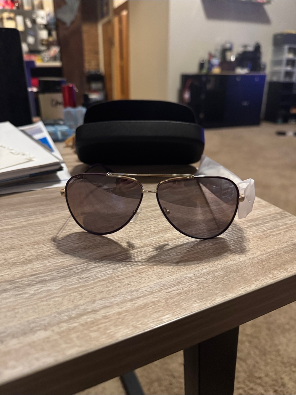 Salvatore Ferragamo Gold Frame Sunglasses with purple Lenses